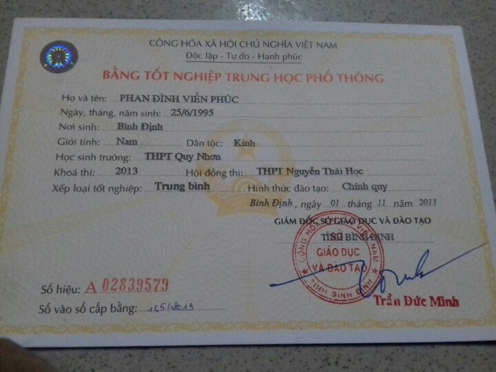 L&agrave;m Bằng THPT B&igrave;nh Định