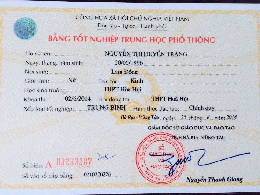 LÀM BẰNG THPT VŨNG TÀU